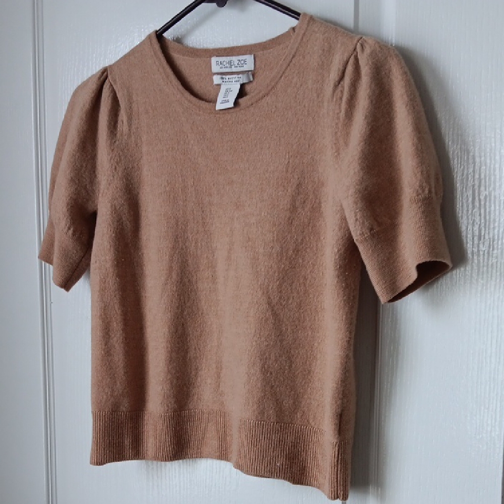 Rachel Zoe Camel Short Sleeve Knit Top 100% Wool